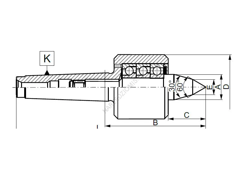 Rysunek techniczny: Kieł obrotowy wydłużony do tokarek NC: T.8814NC MS4 KL.II - KOLNO